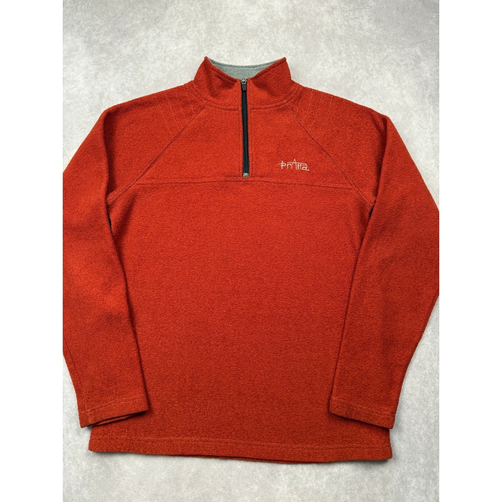 Prana Breathe Men M Rust Orange Quarter Zip Fleece Pullover Sweater Y2K Fall